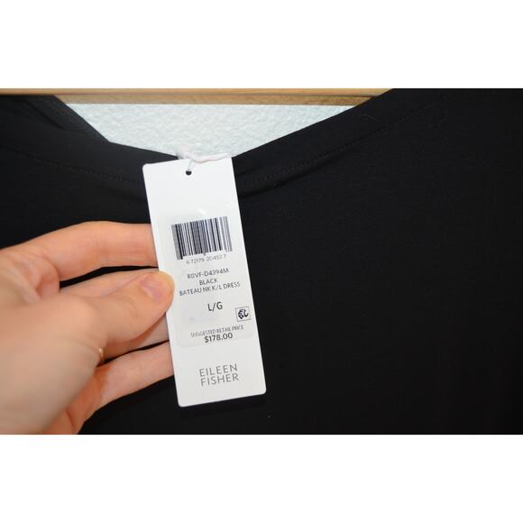 Eileen Fisher Women’s Black Bateau-Neck Twist-Back Drop Shoulder Stretch Jersey - Picture 4 of 7